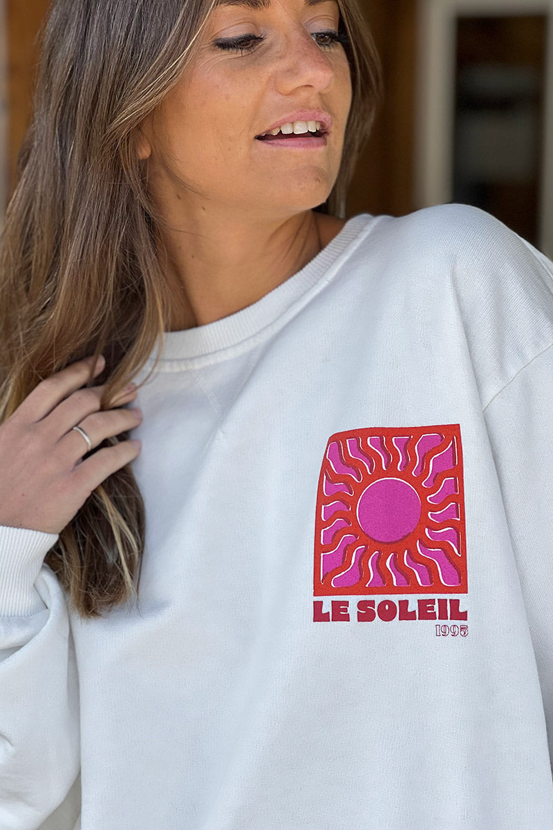 Sweat blanc cassé en coton Le Soleil coloré