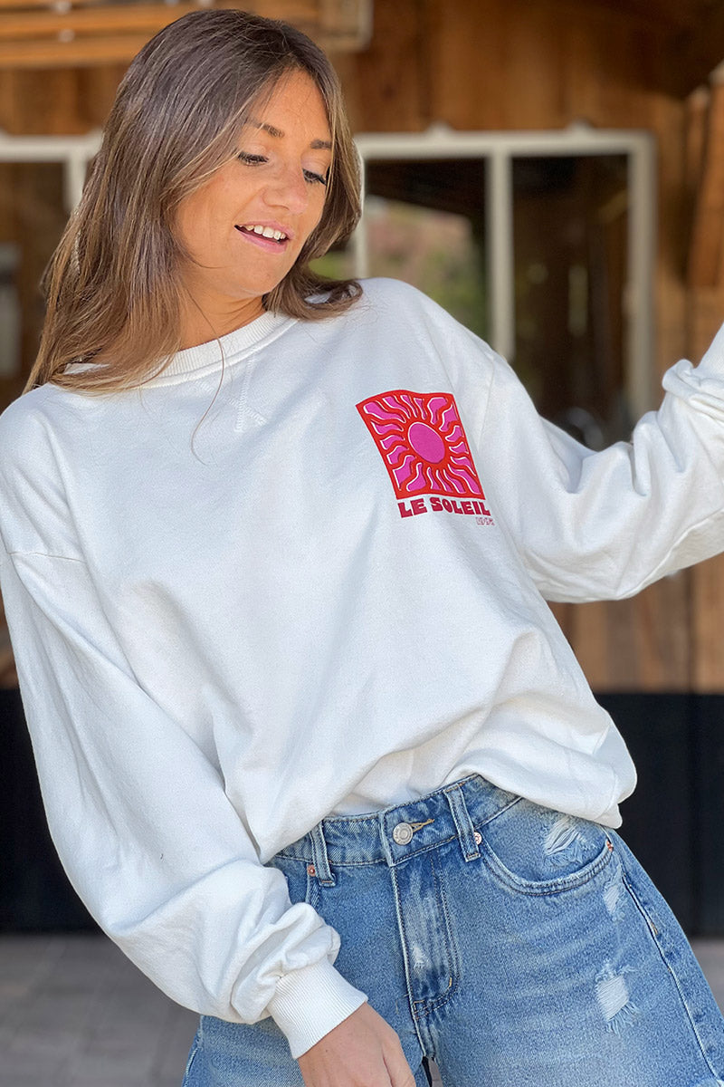 Sweat blanc cassé en coton Le Soleil coloré