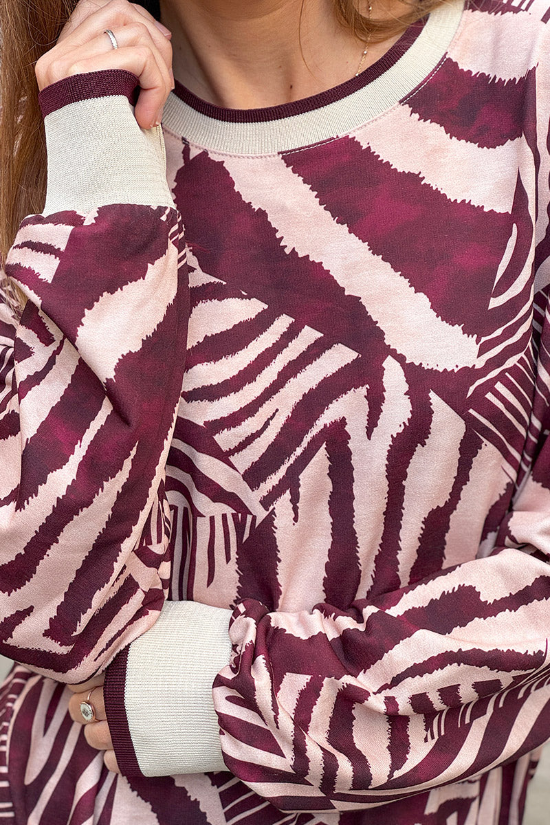 Sweat confort imprimé graphique zèbre aubergine