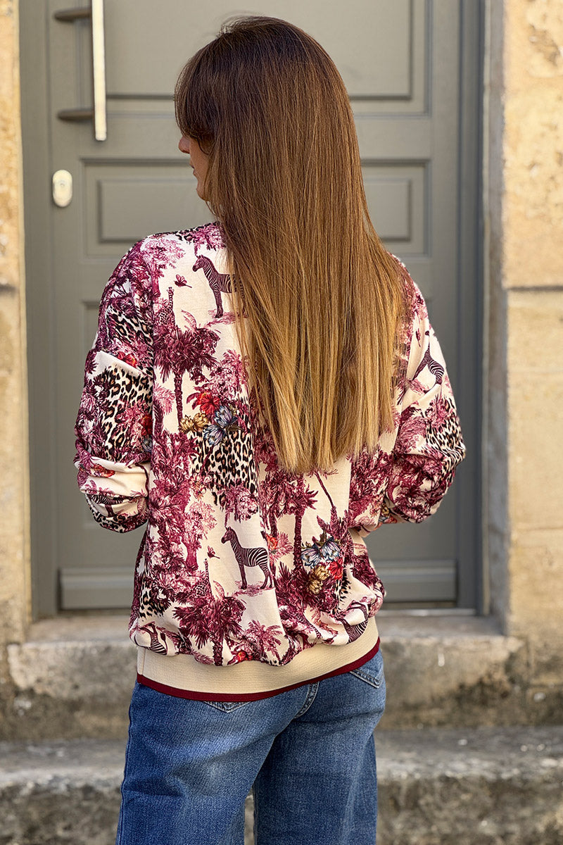 Sweat confort imprimé jungle aubergine