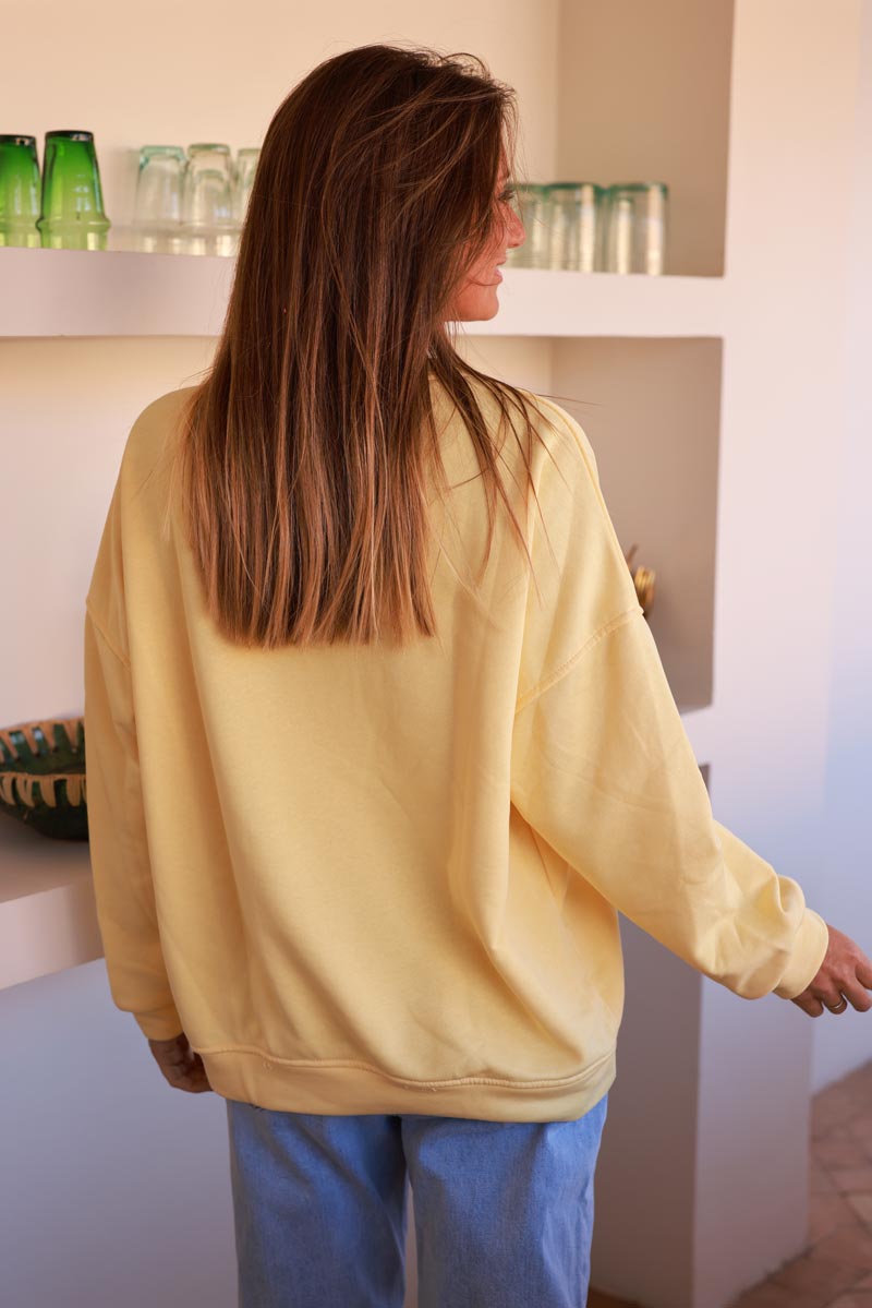 Sweat confort jaune pâle sérigraphie Cherry Italie Vespa