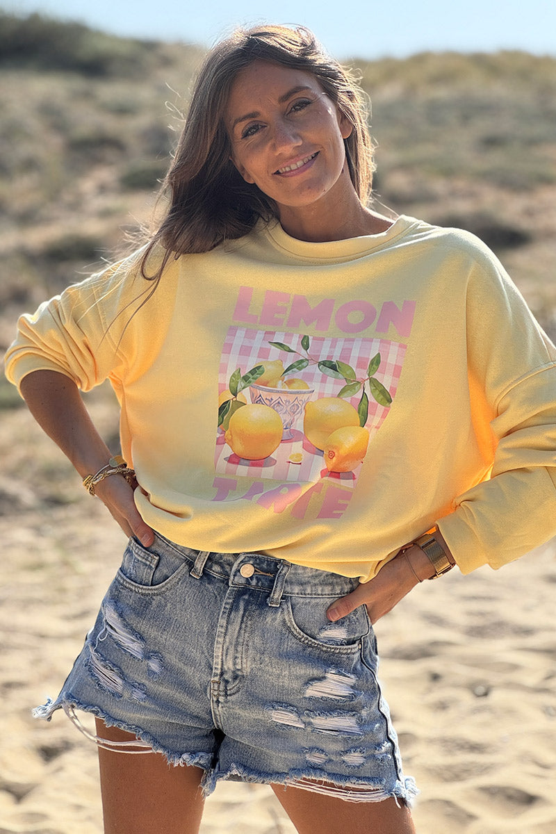 Sweat jaune Lemon Tarte carreaux vichy