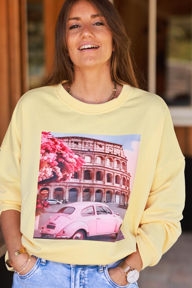 Yellow Roman Holiday Screen Print Sweater