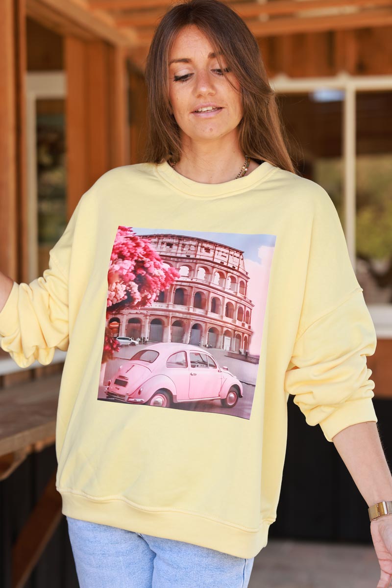 Yellow Roman Holiday Screen Print Sweater