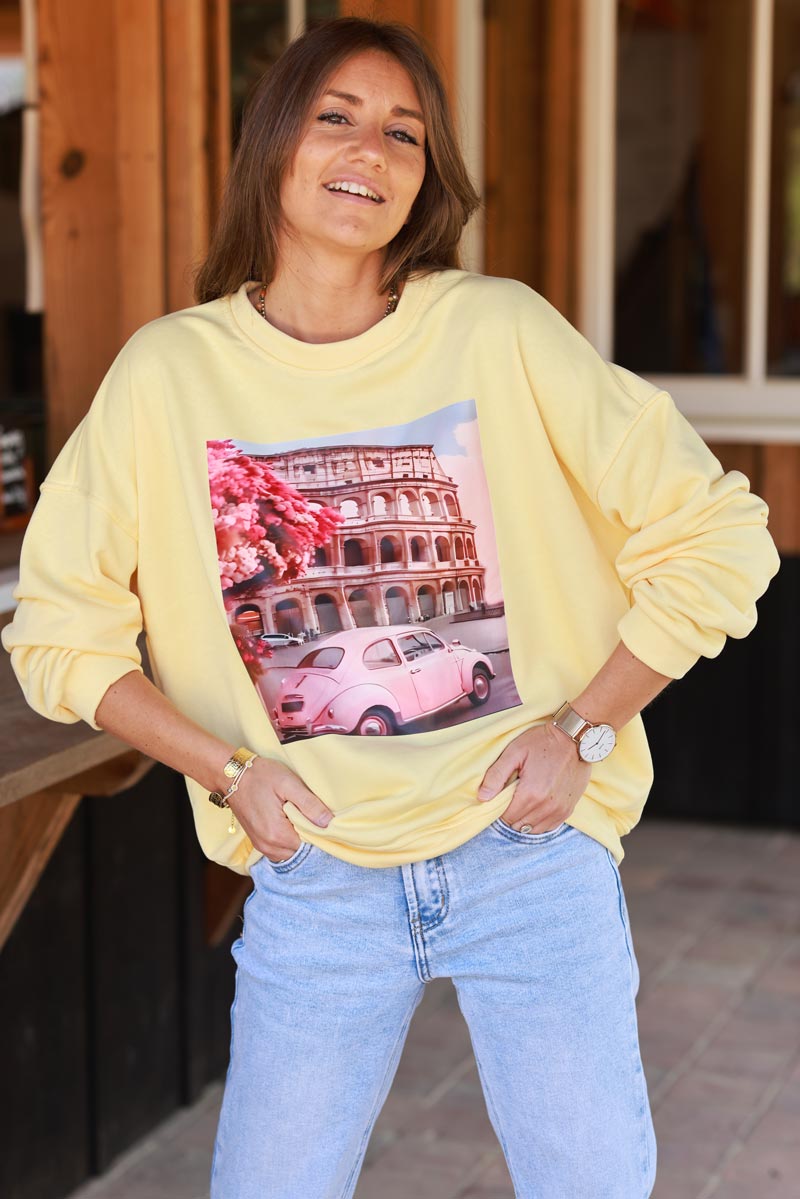 Yellow Roman Holiday Screen Print Sweater