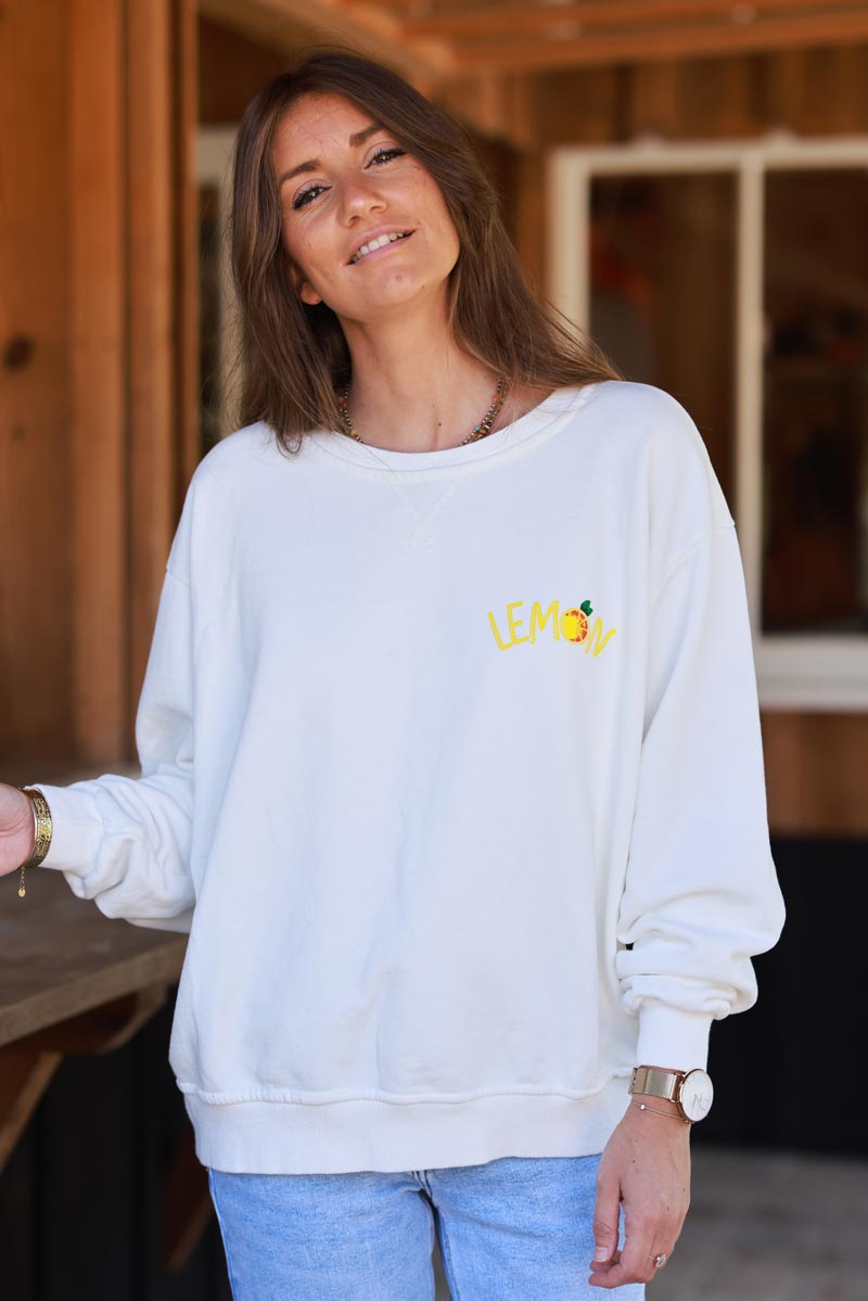 Off White Lemon Screen Print Sweater