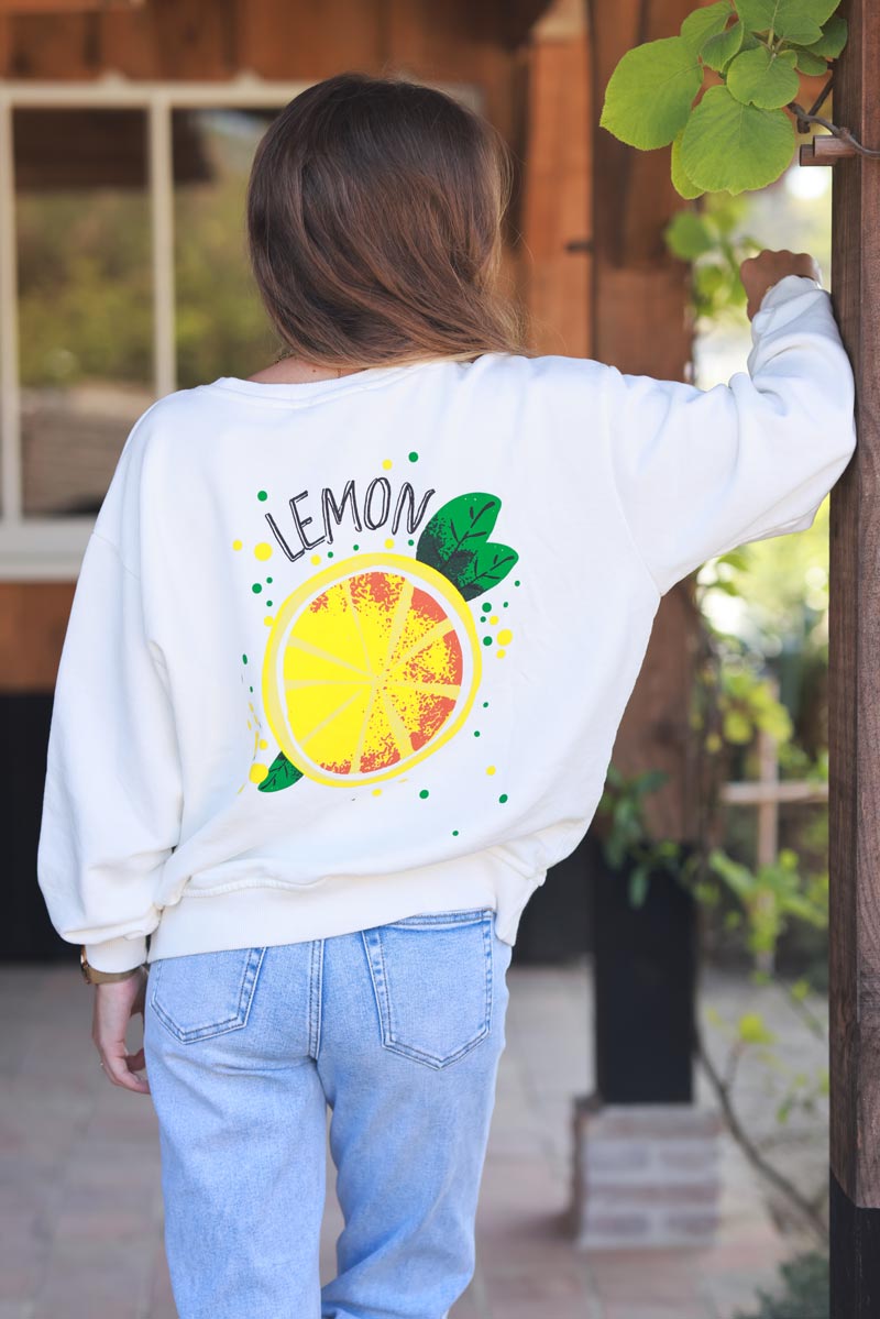 Off White Lemon Screen Print Sweater