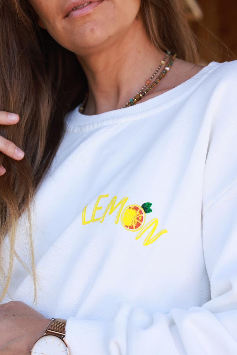 Off White Lemon Screen Print Sweater