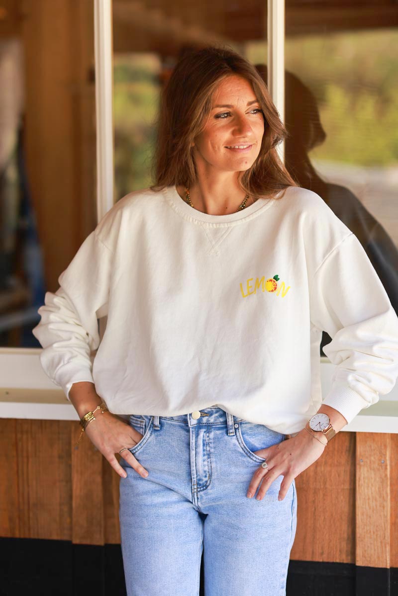 Off White Lemon Screen Print Sweater