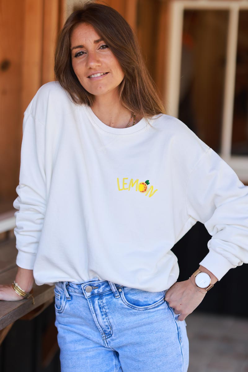 Off White Lemon Screen Print Sweater