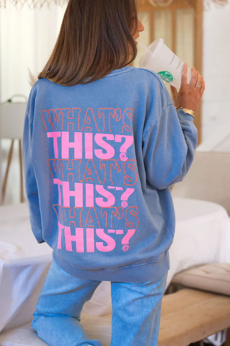 Blue “What’s This?” Scoop Neck Sweater