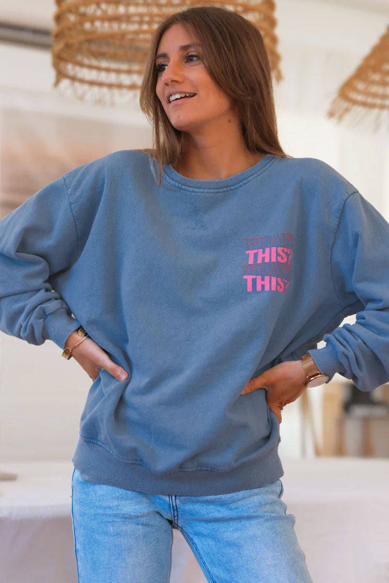 Blue “What’s This?” Scoop Neck Sweater