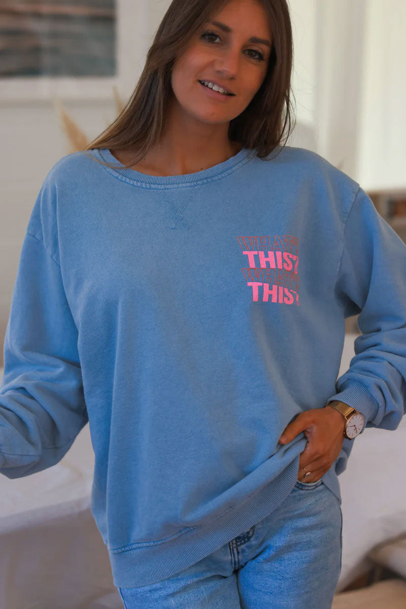 Blue “What’s This?” Scoop Neck Sweater