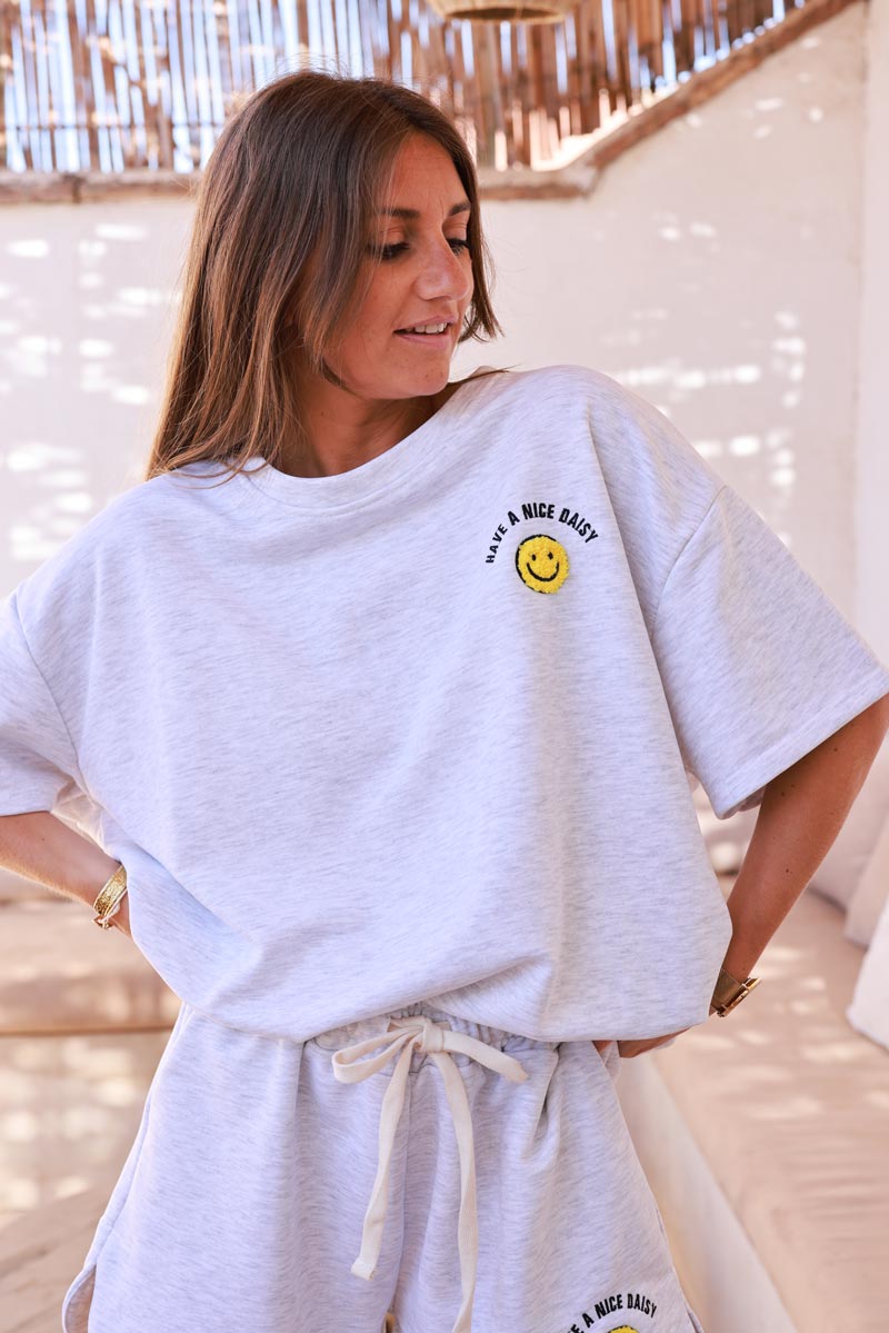 Heather Grey Smiley Face Jersey Knit Tee