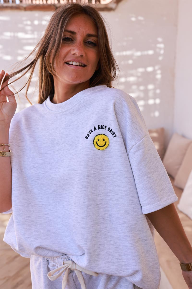Heather Grey Smiley Face Jersey Knit Tee
