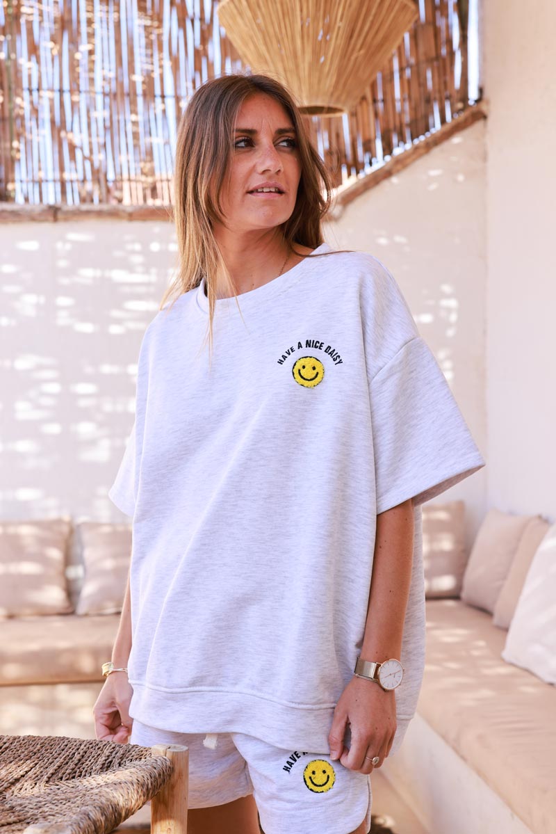 Heather Grey Smiley Face Jersey Knit Tee