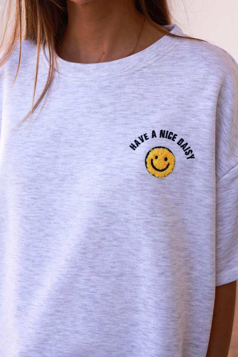 Heather Grey Smiley Face Jersey Knit Tee