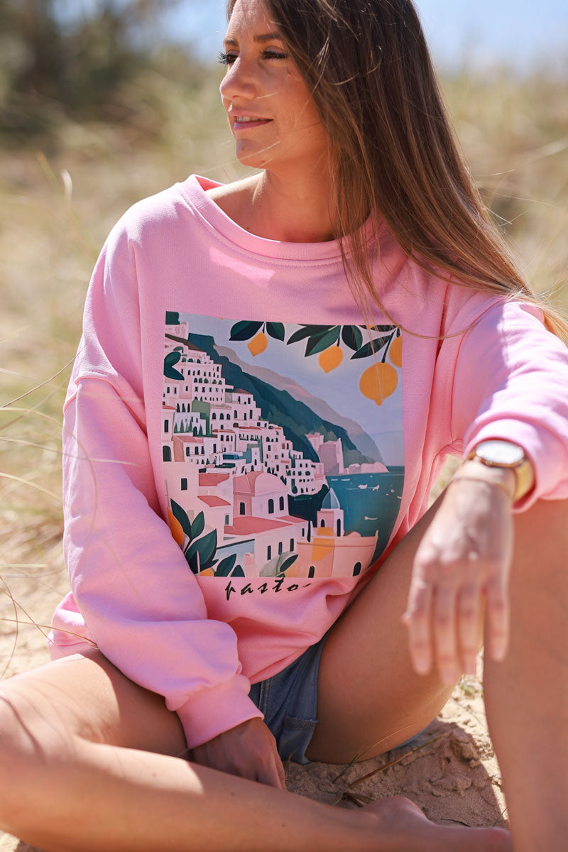 Sweat rose Positano Italie citrons col rond