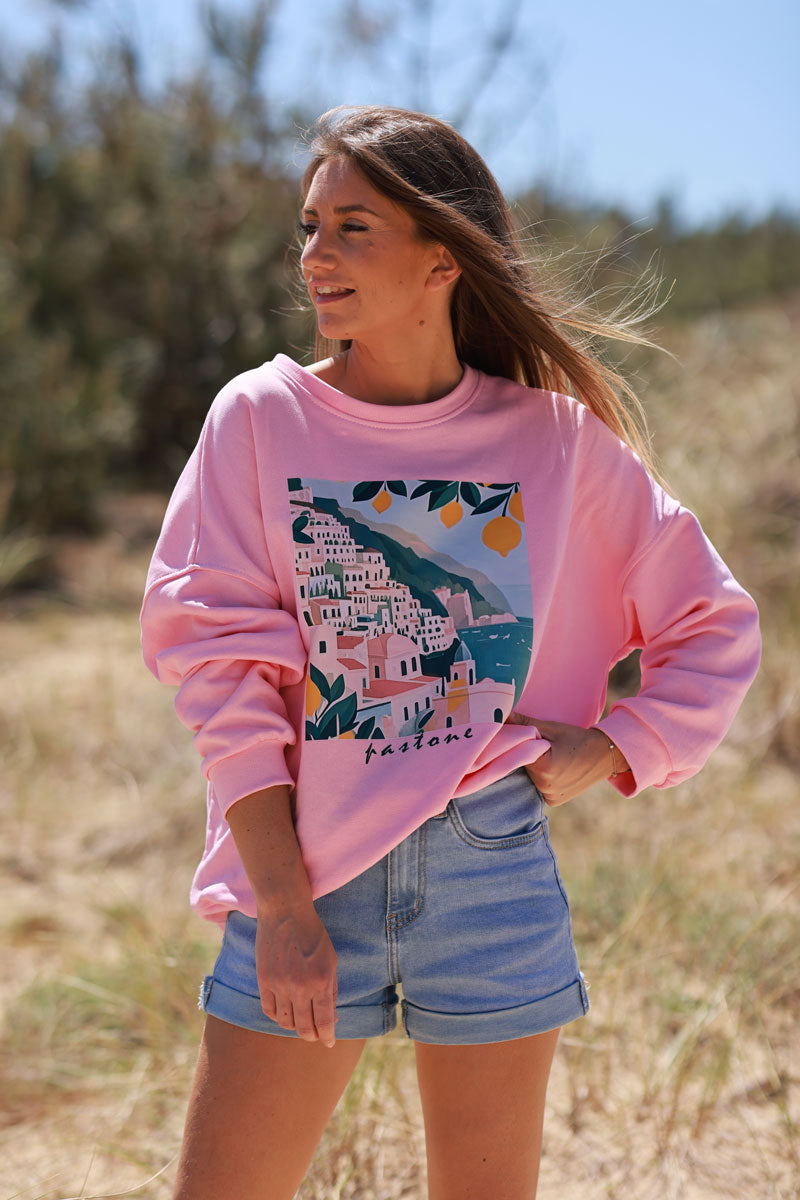 Sweat rose Positano Italie citrons col rond