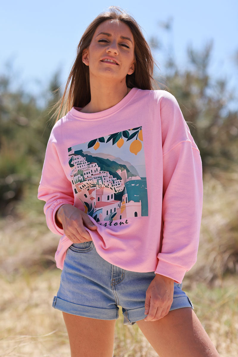 Sweat rose Positano Italie citrons col rond