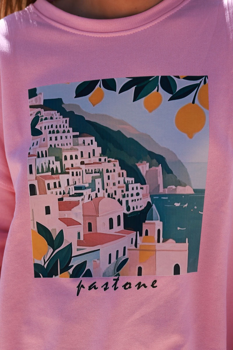 Sweat rose Positano Italie citrons col rond