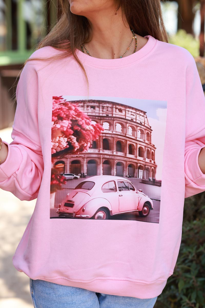 Sweat rose Rome colisée coccinelle col rond