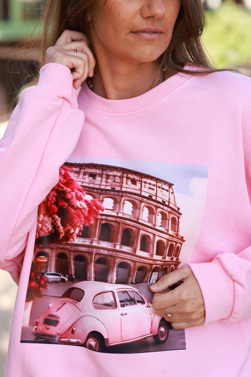 Sweat rose Rome colisée coccinelle col rond