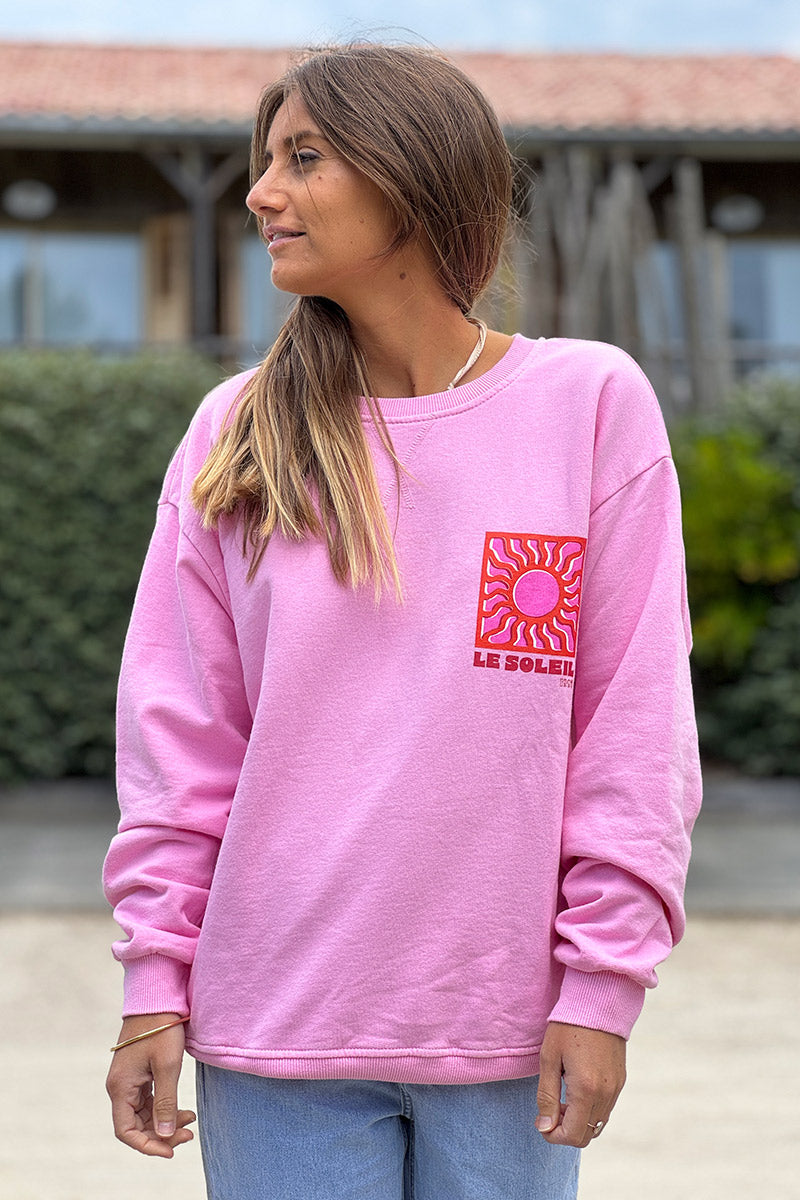 Sweat rose en coton Le Soleil coloré