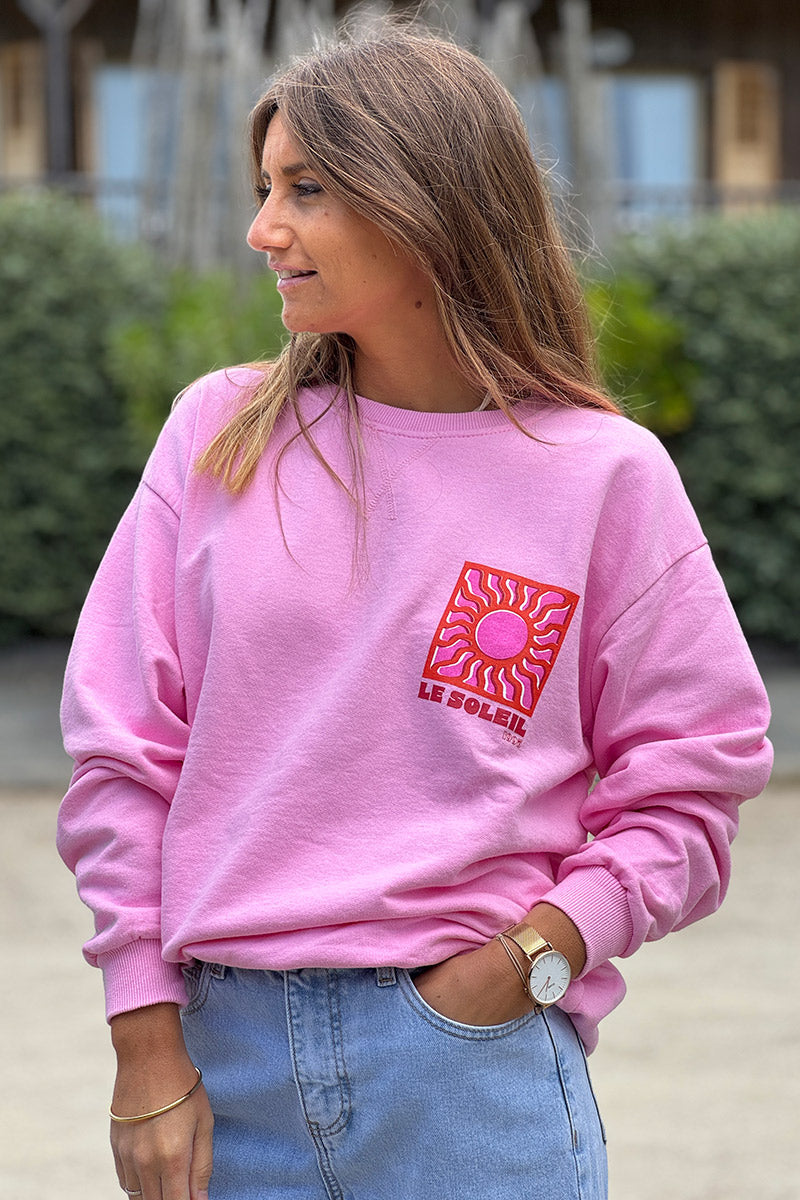 Sweat rose en coton Le Soleil coloré