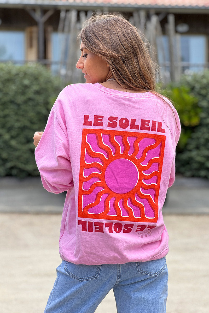 Sweat rose en coton Le Soleil coloré