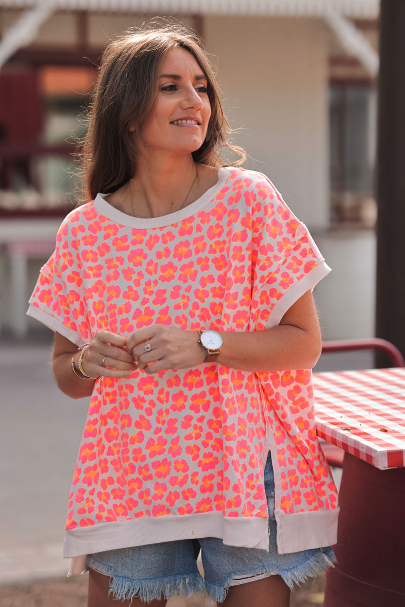 Coral Leopard Print Knit Top
