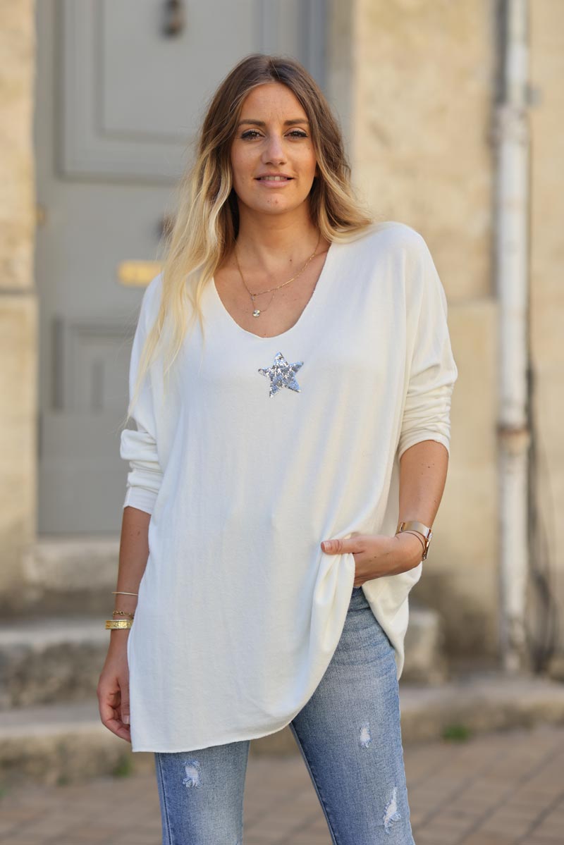 TOP C176 PULL ETOILE SEQUINS ECRU c176 (1)