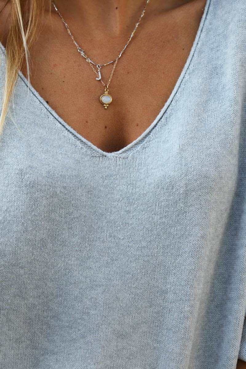 TOP D001 PULL BASIQUE COL V GRIS (1)