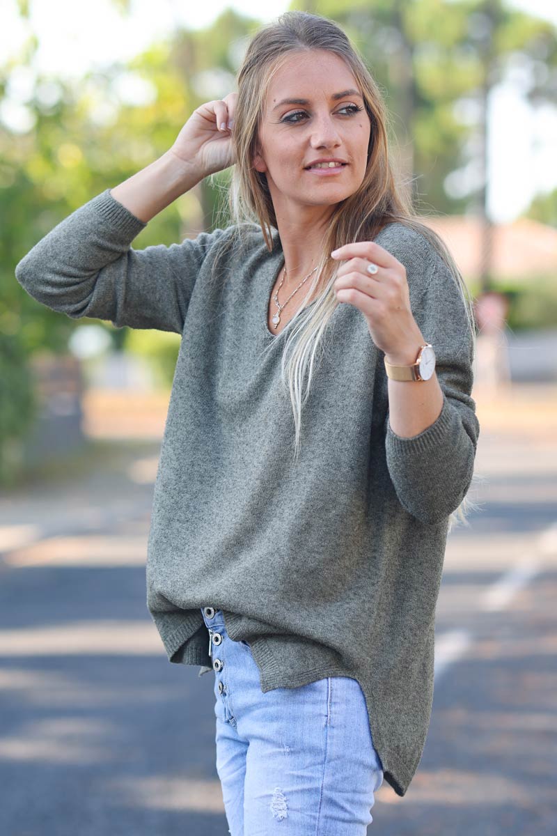 TOP D001 PULL BASIQUE COL V kaki (1)