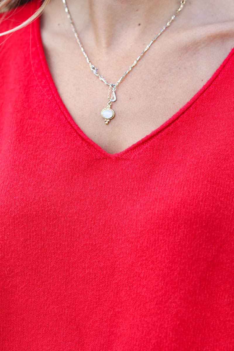TOP D001 PULL BASIQUE COL V rouge (1)