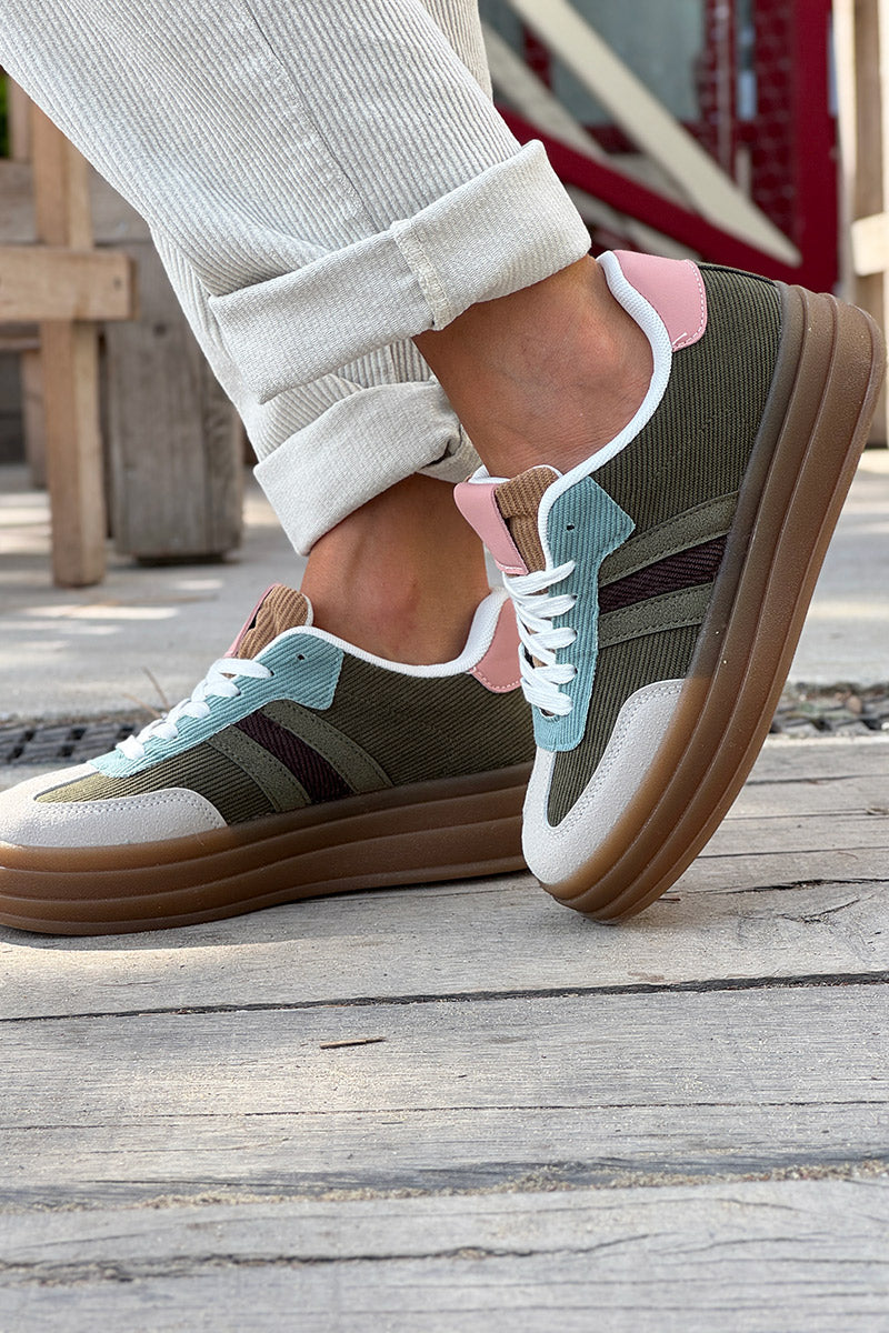 Olive Corduroy Sport Stripe Sneakers