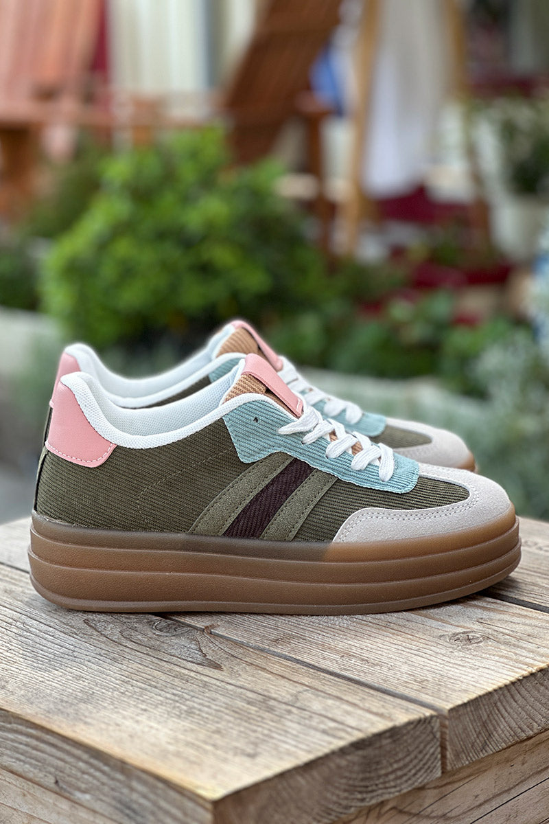 Olive Corduroy Sport Stripe Sneakers