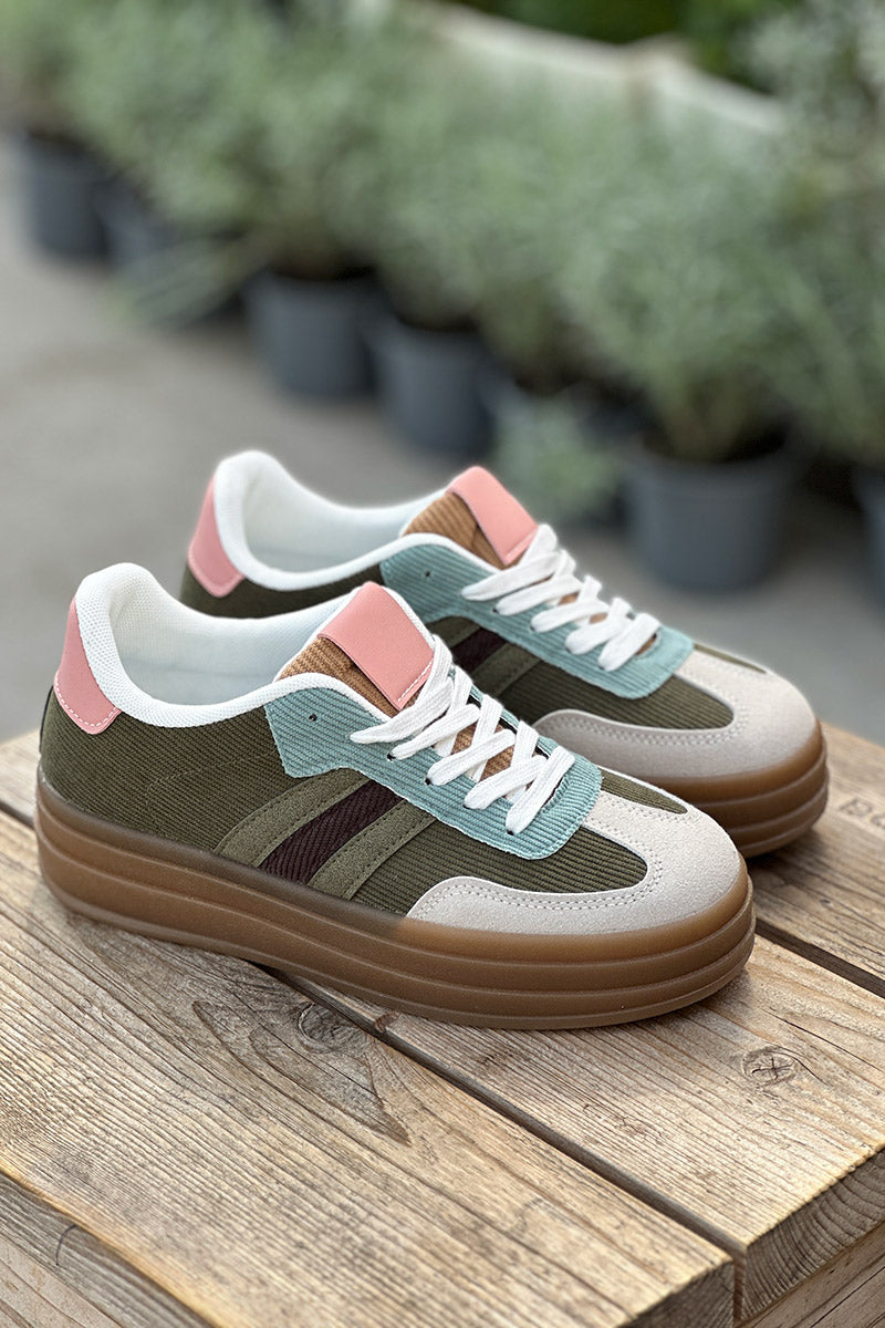 Olive Corduroy Sport Stripe Sneakers