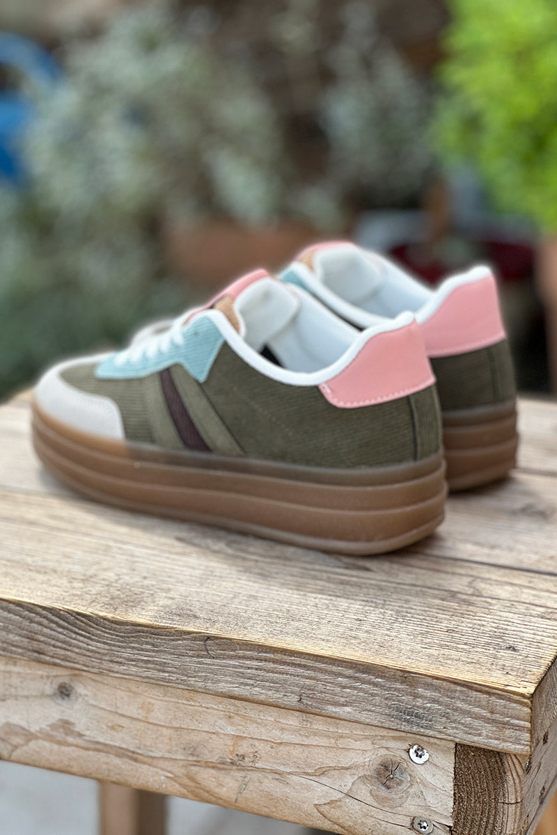 Olive Corduroy Sport Stripe Sneakers