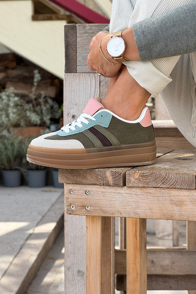 Olive Corduroy Sport Stripe Sneakers