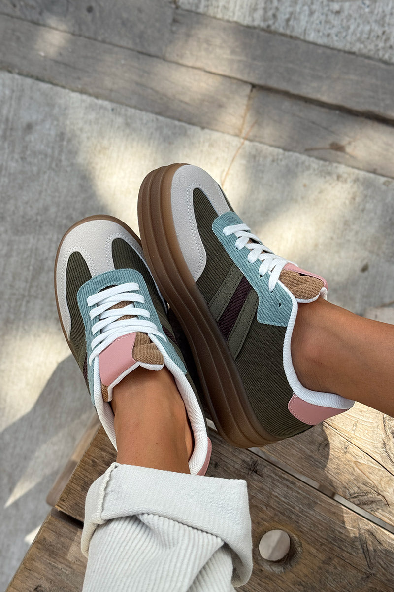 Olive Corduroy Sport Stripe Sneakers