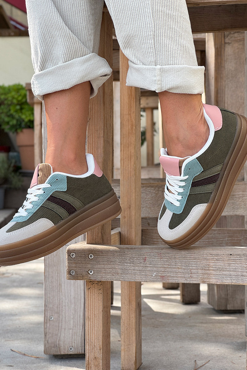 Olive Corduroy Sport Stripe Sneakers