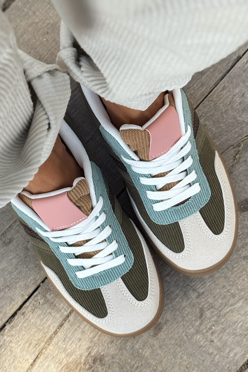 Olive Corduroy Sport Stripe Sneakers
