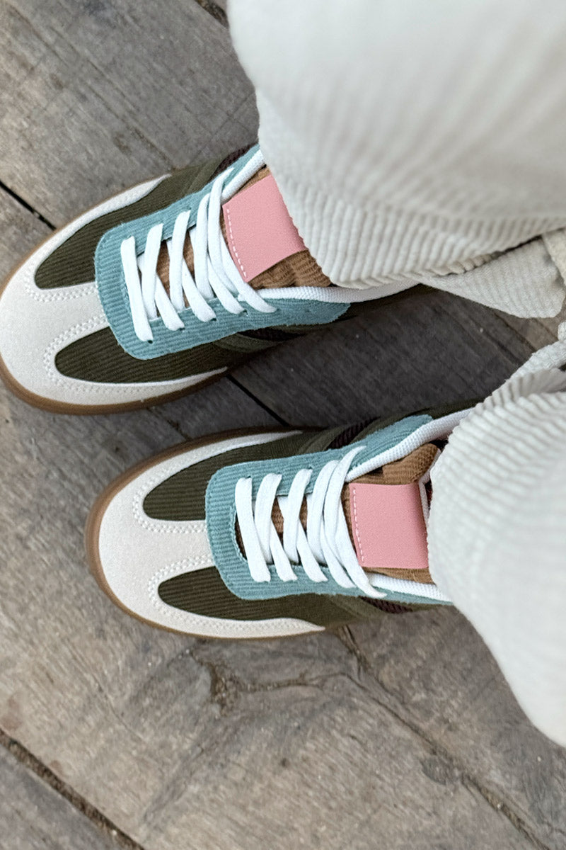 Olive Corduroy Sport Stripe Sneakers