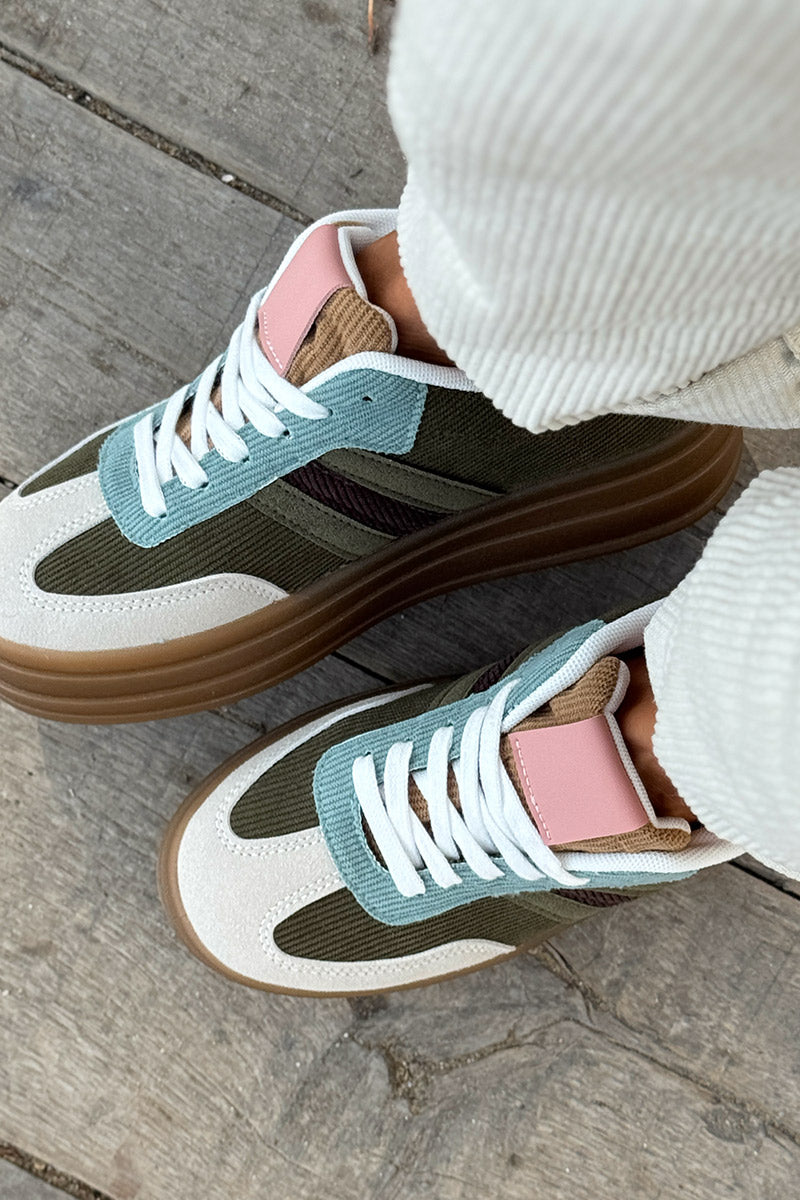 Olive Corduroy Sport Stripe Sneakers