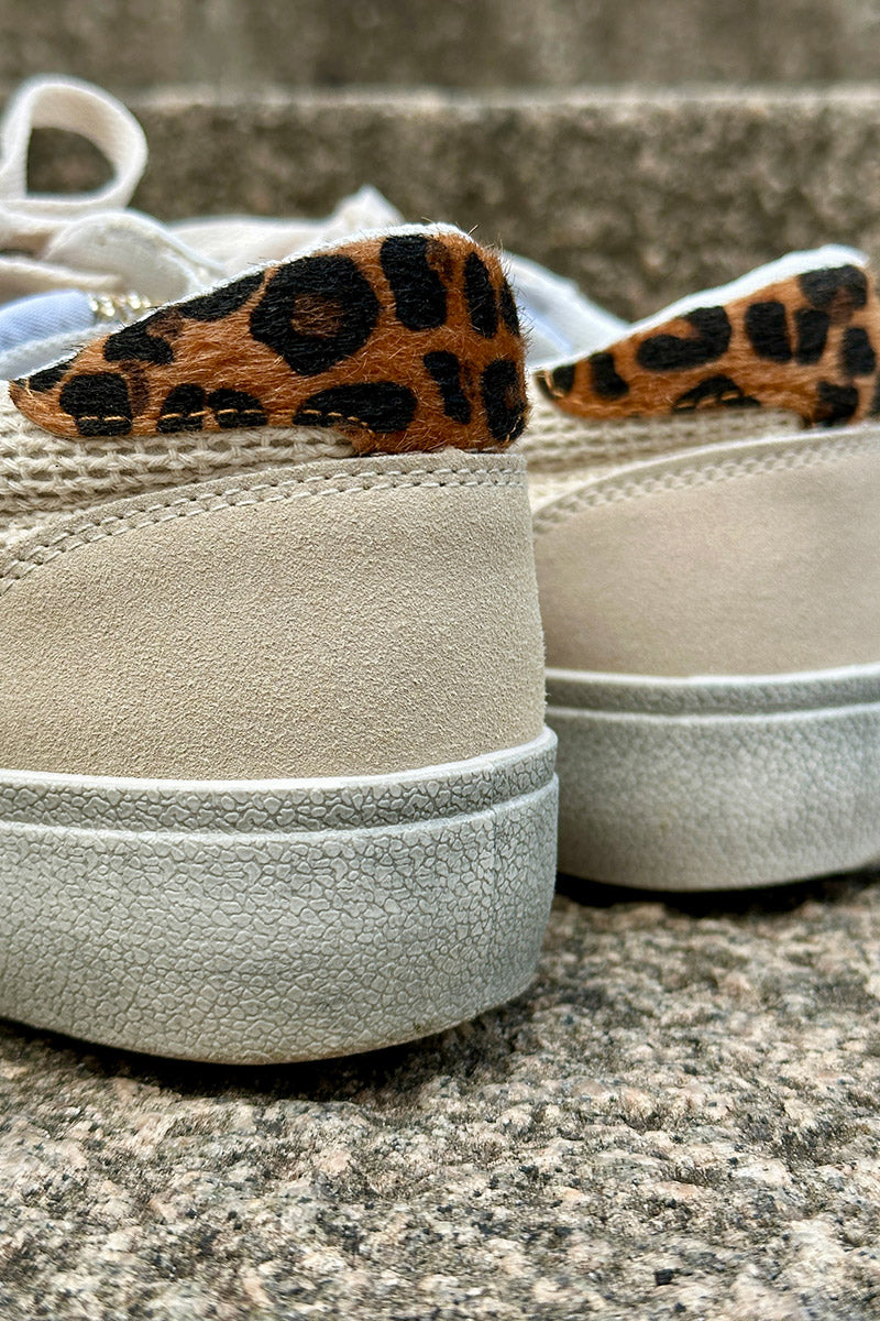 Taupe Burlap and Glitter Sneakers