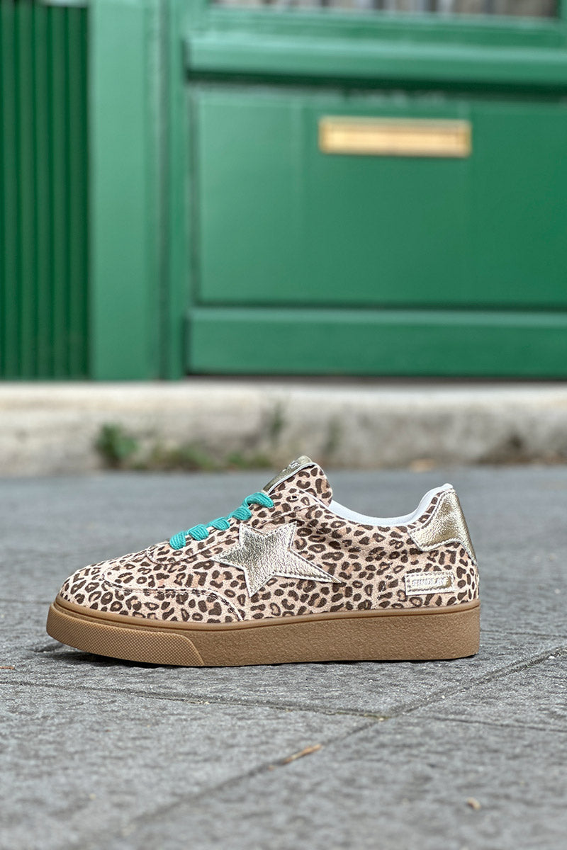 Tennis beige léopard étoile gold et lacets vert