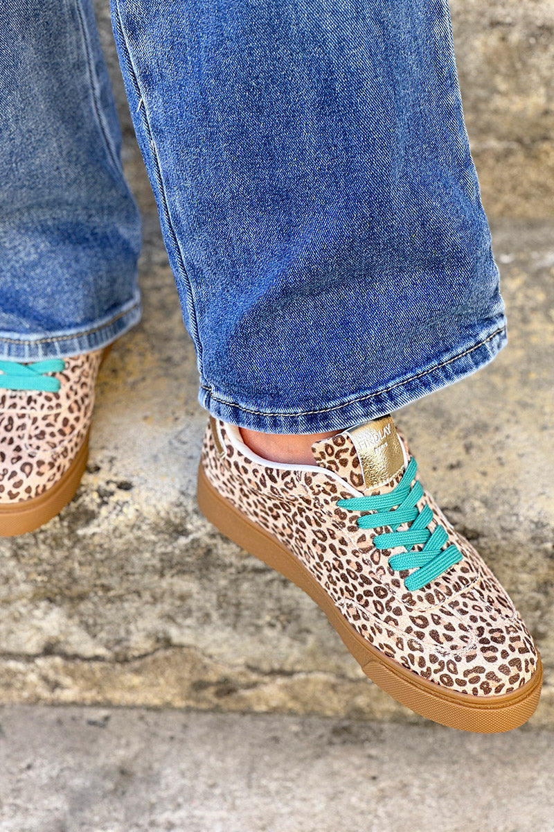 Tennis beige léopard étoile gold et lacets vert