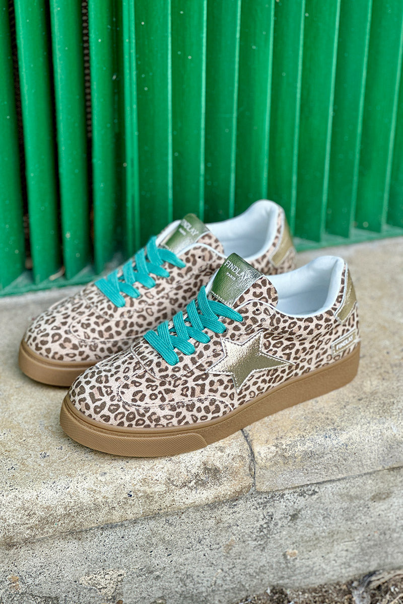 Tennis beige léopard étoile gold et lacets vert
