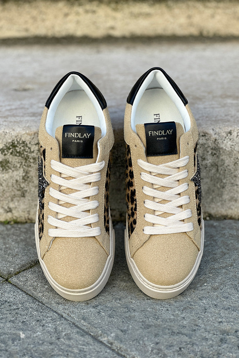 Tennis beige texture léopard étoile brillante à paillettes